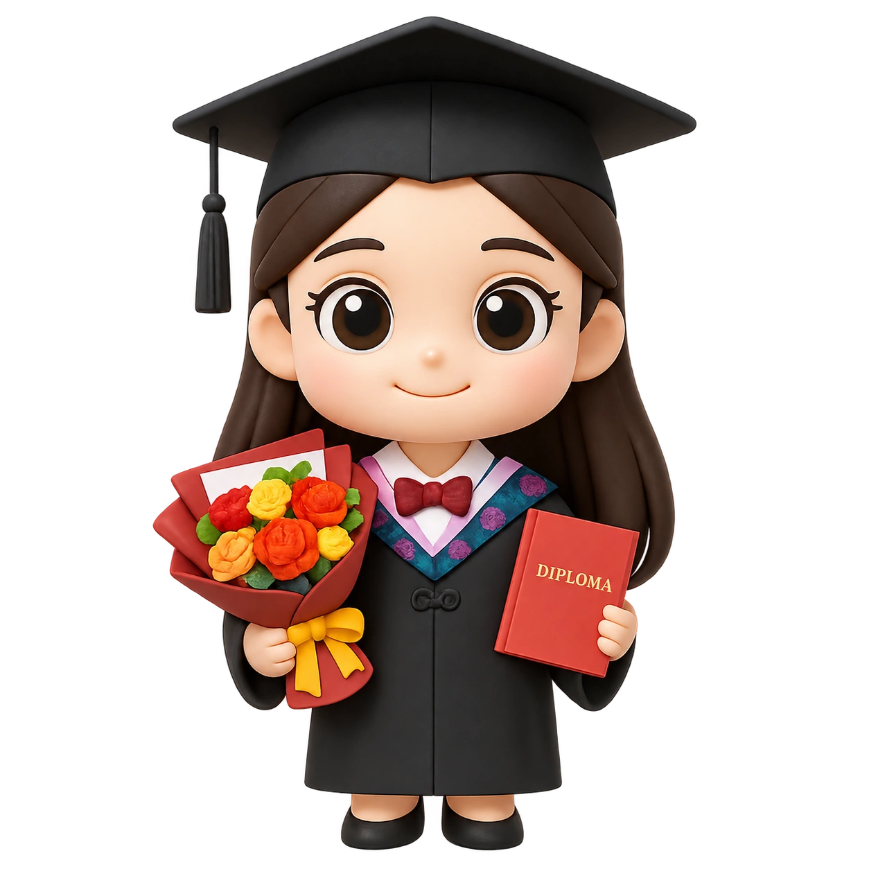 Cartoon graduate holding a red diploma