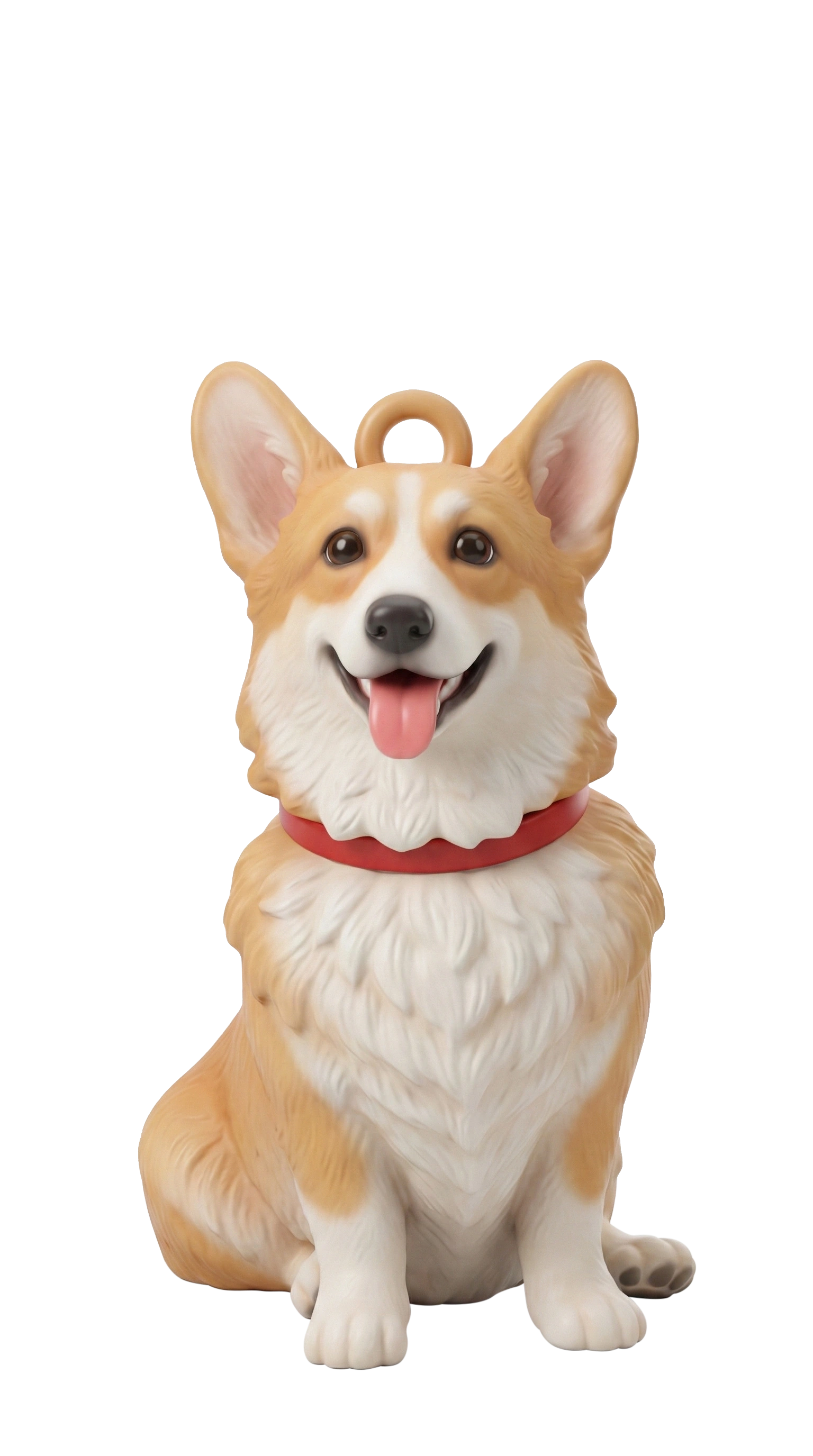 Realistic corgi charm with a printed hanging loop