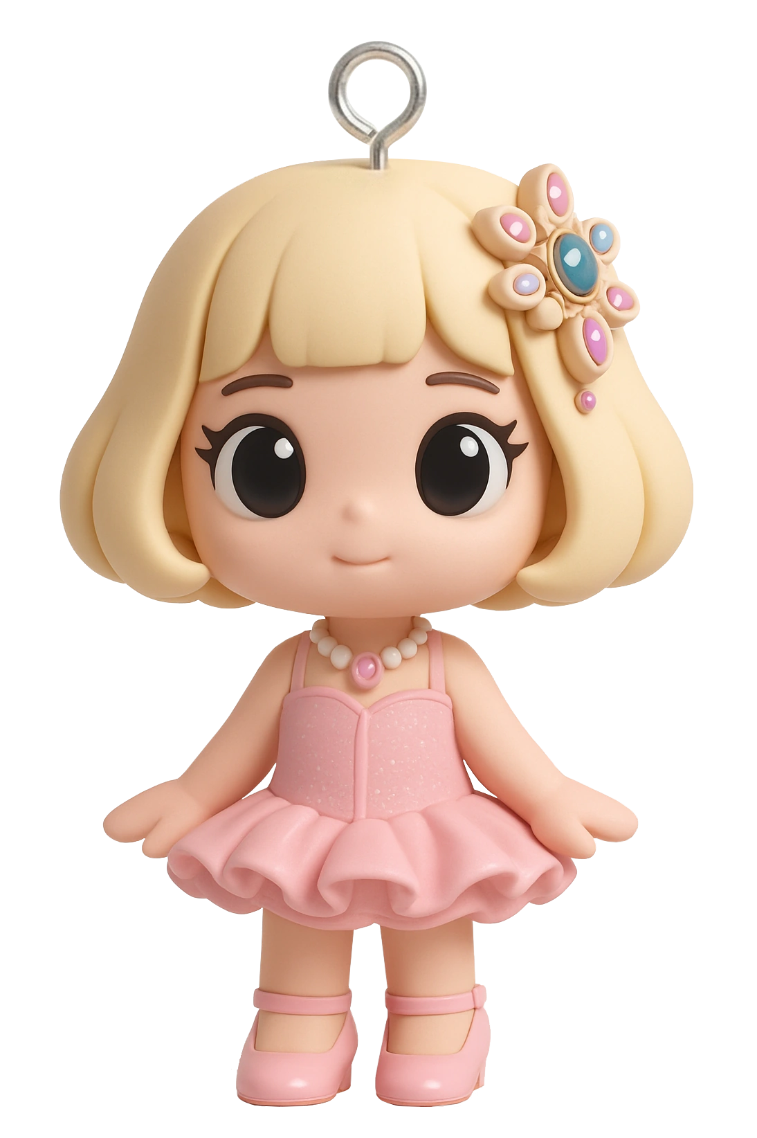 Pink-dress figurine charm with a metal screw-eye fitting