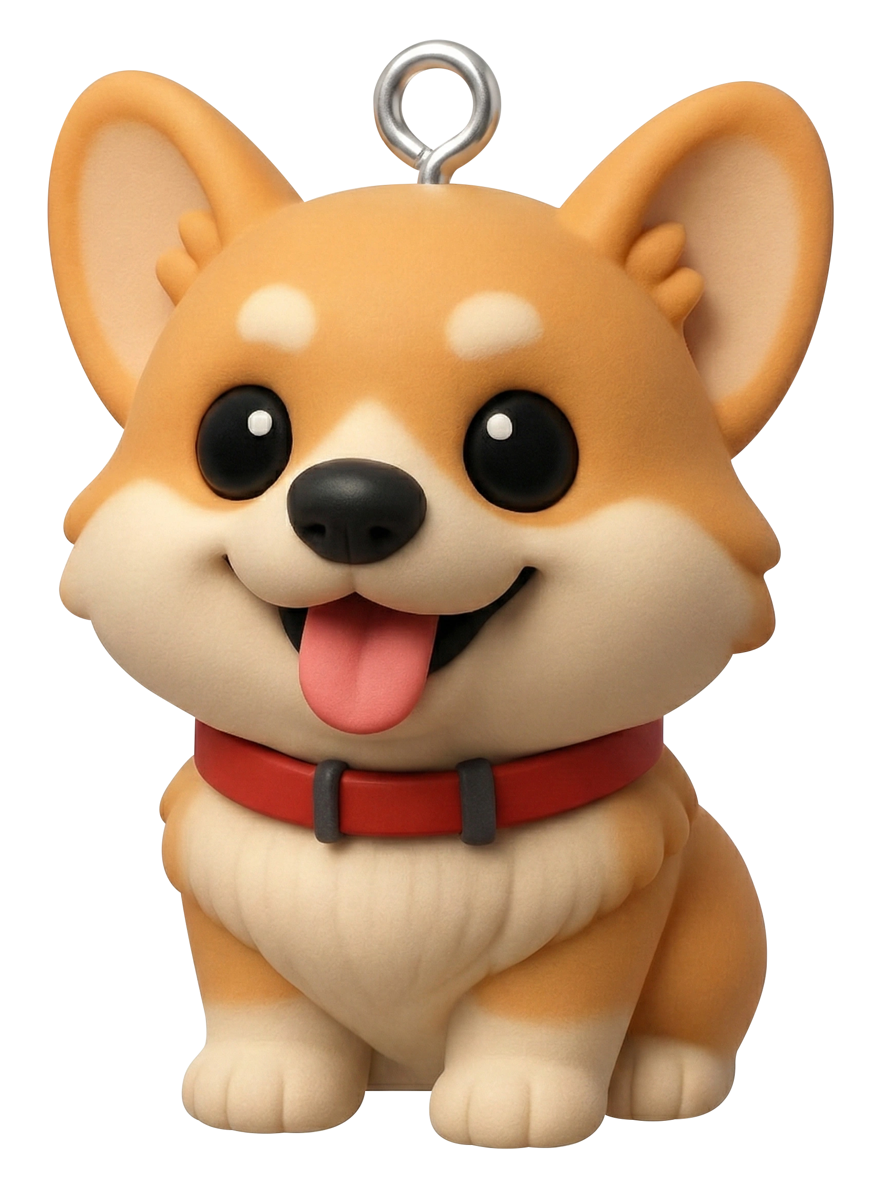 Cartoon corgi charm with a metal screw-eye fitting