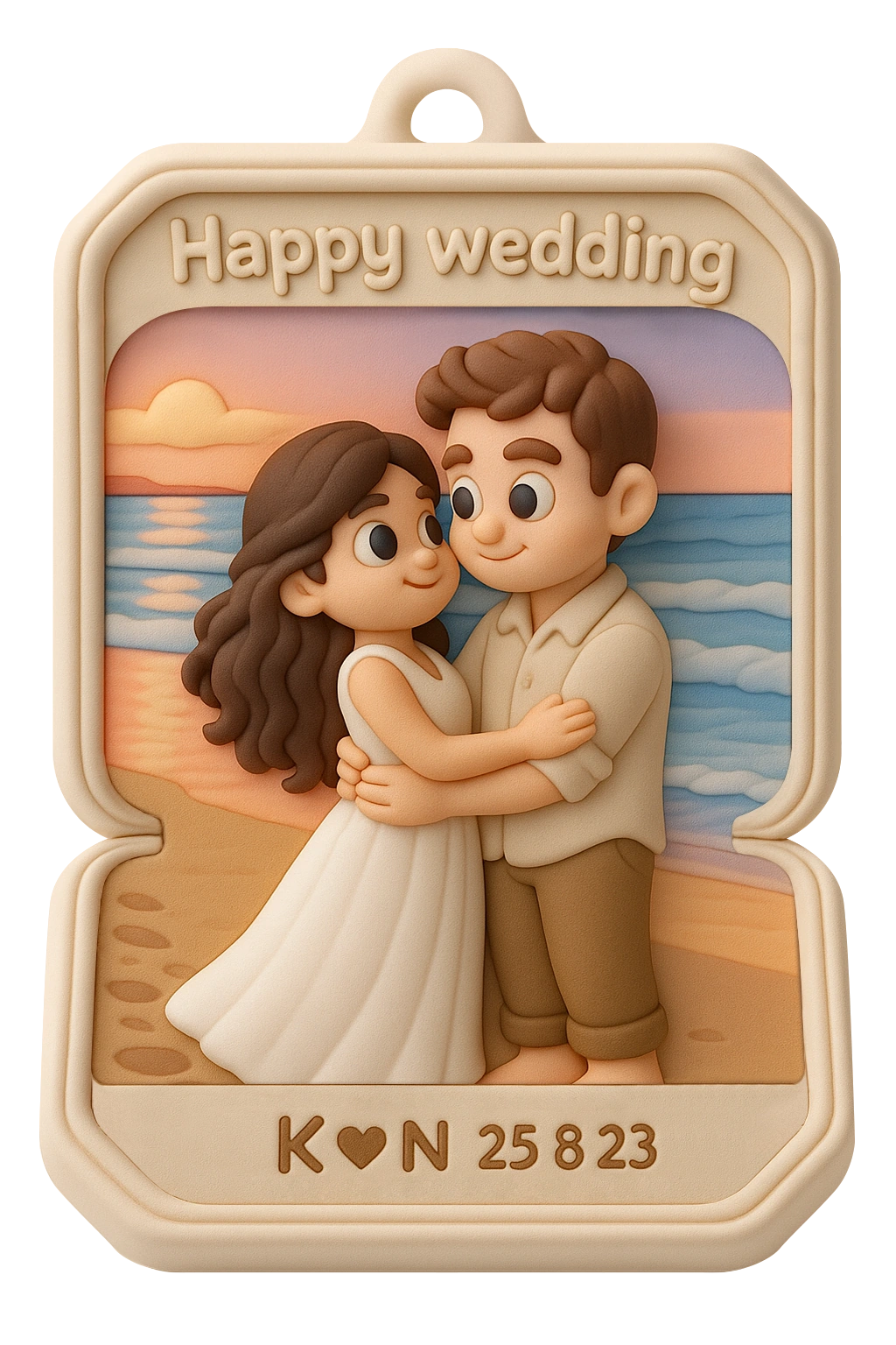 Wedding relief charm with a decorative rectangular border