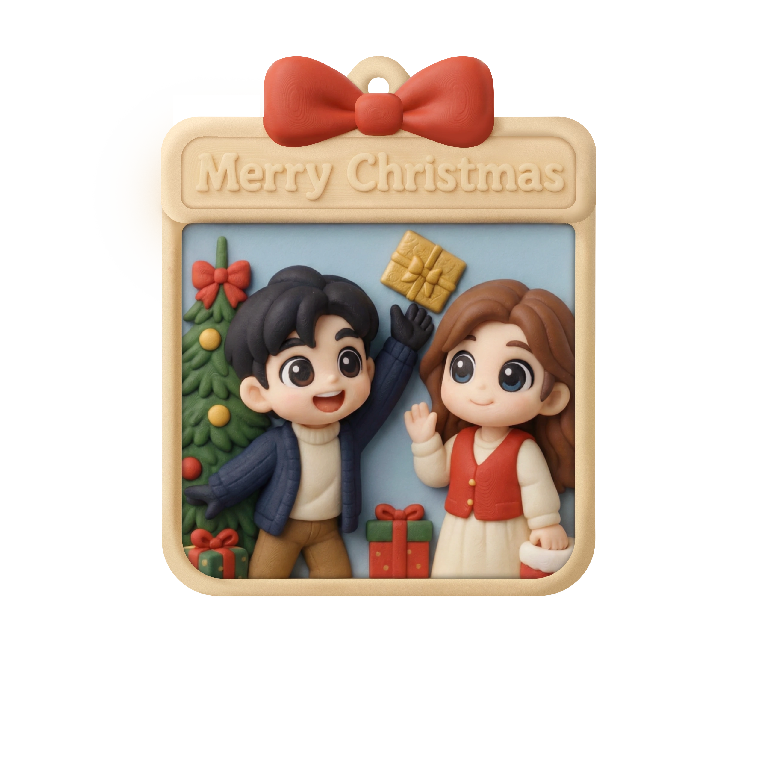 Christmas portrait charm with a gift-box-shaped border