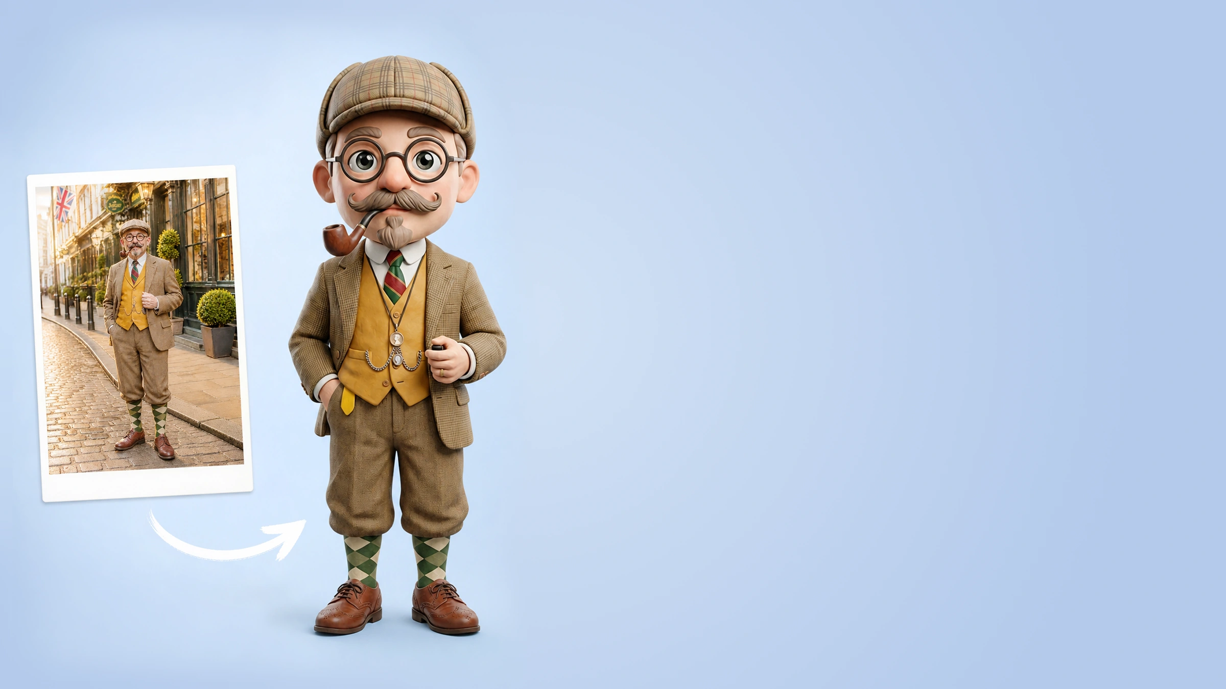 Clay-look supplier reference photo and corresponding 3D style example