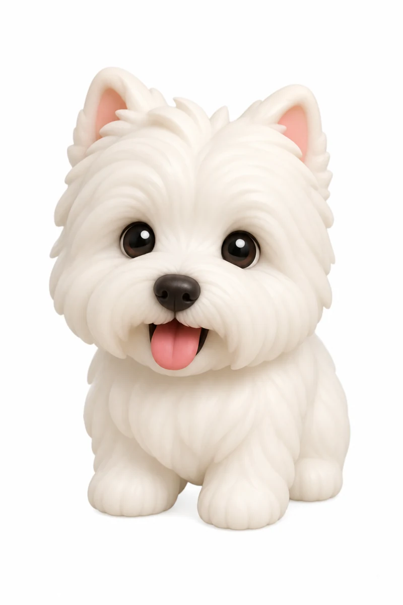 Cartoon design of the same white dog with upright ears and a seated pose